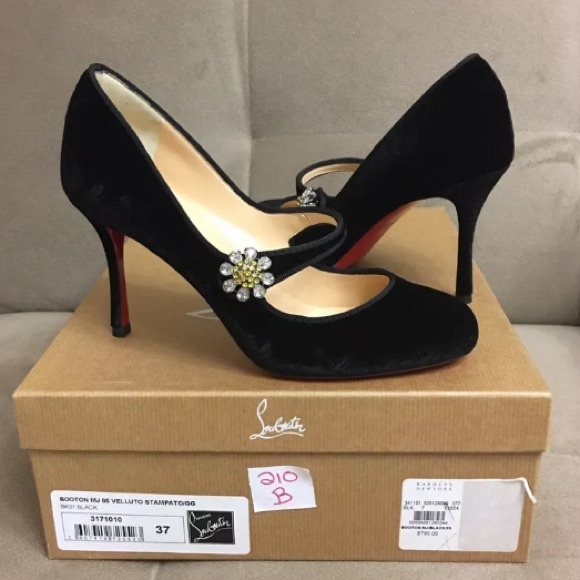 Louboutin Mary Jane Velvet Booton 85 Vellutto 37 7 - Picture 2 of 9